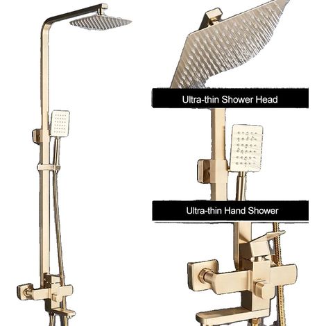 Ensemble de douche, montage mural, design contemporain, Or brossé (1/2)