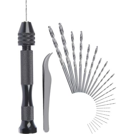 Taladro manual  Kit de brocas helicoidales ajustables  Juego de 25 mini brocas helicoidales para modelos de nogal, ámbar y olivo