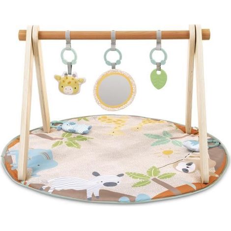 INGENUITY Tapis d'éveil bébé pliable WonderWood, rond avec arche de jeux en bois, mirroir et jouets bébé (1/5)