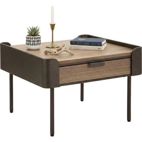 Dmora - Tavolino da salotto Icona, Tavolo basso da caffè, Portariviste per divano, Ripiano da soggiorno, 60x60 h41 cm, Grigio e Marrone