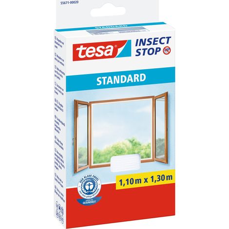 tesa Insect Stop Zanzariere Attacca & Stacca STANDARD per Finestre, Zanzariera Adesiva, Rete per Zanzariera Regolabile a Piacere, Bianco, 110 cm x 130 cm (1/5)
