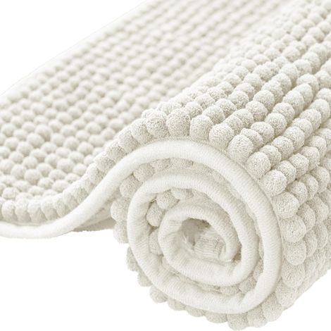 KOWOLL Tapis de bain antidérapant et résistant à la moisissure 40 x 60 cm – tapis de bain en chenille blanche, ultra doux et moelleux, lavable en machine, tapis de douche super absorbant. (1/5)