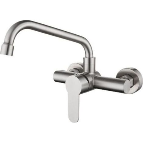 Robinet de cuisine mural en acier inoxydable 304, vadrouille, évier de piscine, balcon, buanderie, robinet rotatif chaud et froid, diamètre du siège de valve 3,2 cm, argent- (1/3)