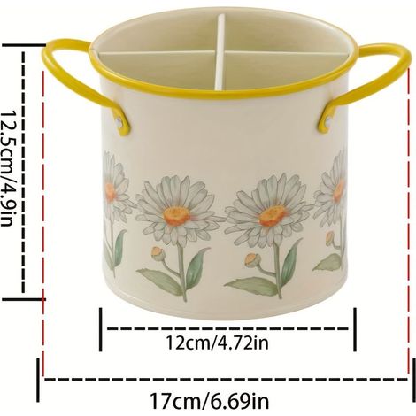 Boîte de rangement de cuisine monobloc en acier inoxydable à motif floral - Robuste et durable, pour ranger les couverts, les cuillères et les baguettes. (1/2)