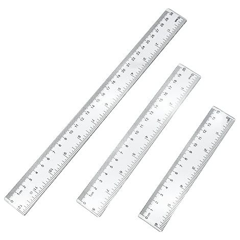 Juego de 3 reglas de plástico transparente y resistente, con longitudes de 15 cm, 20 cm y 30 cm, graduadas en centímetros y pulgadas. Ideales para la escuela, la oficina y el hogar. (1/5)