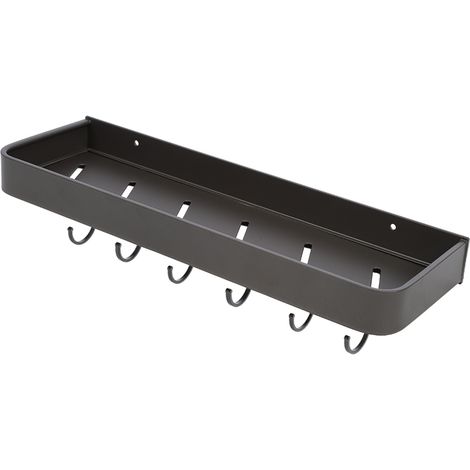 Étagère de douche murale pour salle de bain, porte-serviettes, porte-shampoing, 40 cm, avec 6 crochets (1/5)