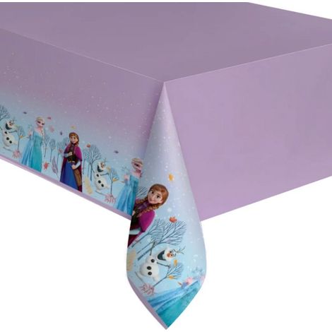Nappe métallisée La Reine des Neiges Elsa et Anna pour fête d'anniversaire, 120 x 180 cm (1/2)