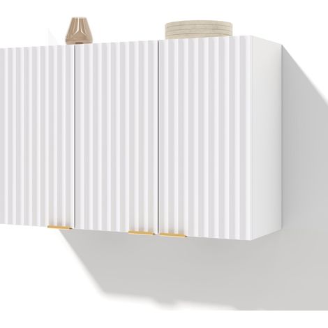 Armario de Pared de Cocina con 3 Puertas, Almacenamiento Cerrado, Puertas Ranuradas, MDF Blanco, 90 x 29 x 60 cm (1/5)