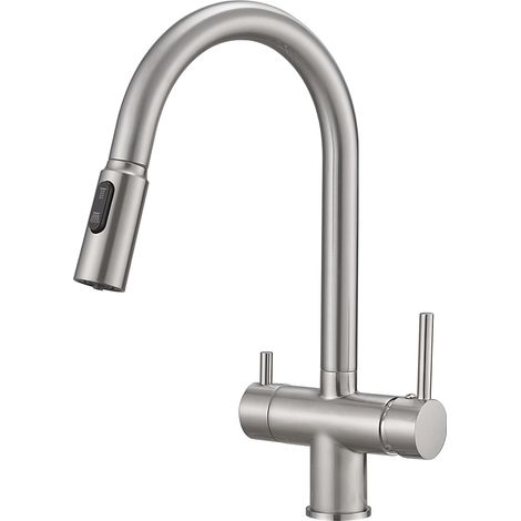 Robinet 3 Voies avec Douchette Cuisine Mitigeur Cuisine avec Douchette et Robinet Brossé (1/5)