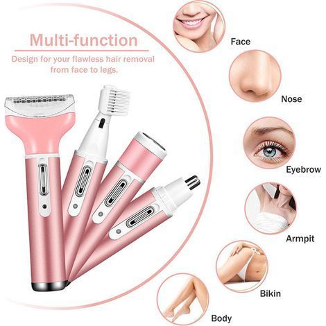 Rasoir Électrique 4 en 1 pour Femme - Épilateur Visage et Corps, Tondeuse Sourcils et Nez - Sans Fil pour Épilation Bikini (1/5)
