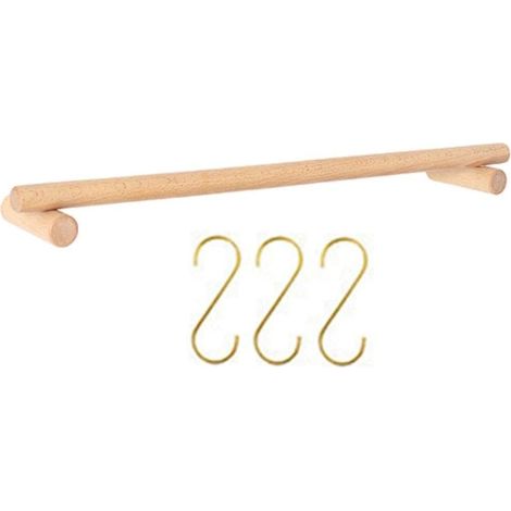 Porte-serviettes mural en bois poli avec crochets en forme de S, 60 cm (1/5)