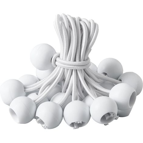 Lot de 50 Tendeurs Élastiques pour Pochettes de Tente - 15 cm - Polyester - Pour Camping, Tonnelles et Trampolines - Blanc (1/5)