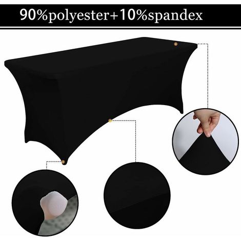 Housse pour mobilier de jardin Nappes ajustées noires de 6 pieds pour tables rectangulaires, 2 pièces - Protecteur de couverture de table en spandex extensible pour banquet,mariage, anniversaire (1/4)
