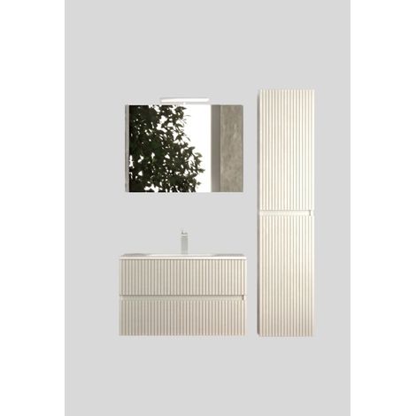 Mobile da Bagno Sospeso con Lavabo 80 cm e Specchio Urano Light Bianco Frassino (1/2)