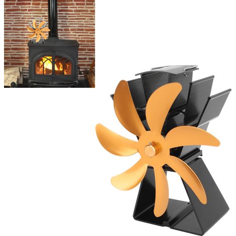 Ventilateur de cheminée, ventilateur thermique, poêle à pétrole, poêle à bois, ventilateur thermique auto-générateur, doré (1/5)