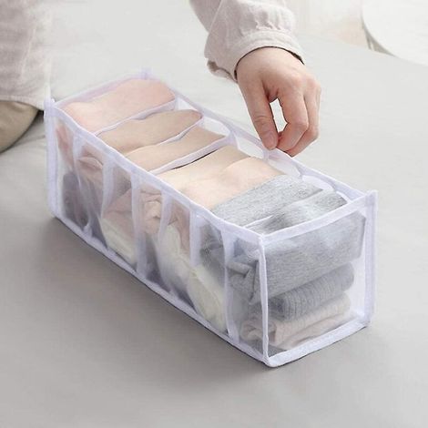 Ensemble de rangement pour sous-vêtements - Organisateur de tiroir pliable pour sous-vêtements - 7 compartiments - Blanc (1/5)