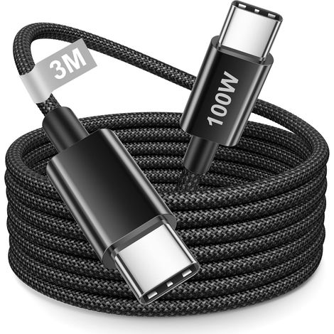 Câble USB C vers USB C 3M, 100W Câble Charge Rapide Fil Chargeur Typ C Cordon Type C pour iPhone 15 16 17 Pro Max/Plus,iPad Pro/Air,MacBook Air/Pro,Samsung Galaxy S25 S24 S23 S22,Xiaomi (1/5)