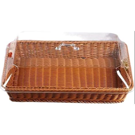 Panier avec Couvercle pour la Nourriture de Service Alimentaire de Table Pique-Nique Tissé Corbeille à Pain Servir Marron (1/5)
