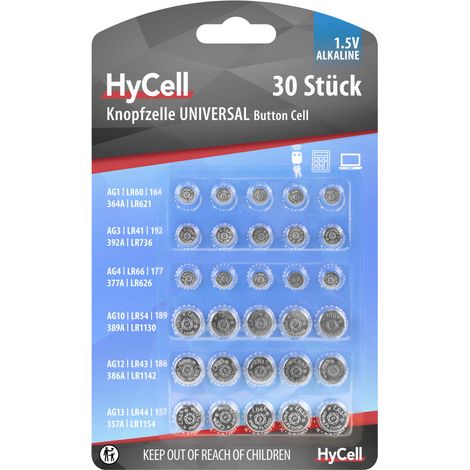 HyCell Knopfzellen-Set je 5x AG 1, AG 3, AG 4, AG 10, AG 12, AG 13