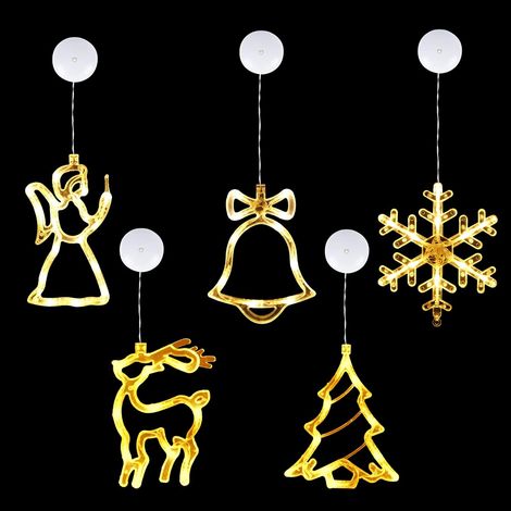 Lumières de fenêtre de Noël,5 pièces de lumière de fenêtre de Noël Suspendue avec Ventouse,décorations de Lampe Suspendue à Piles pour Le Magasin de Vacances (1/5)