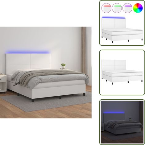 Sommier à lattes de lit avec matelas et LED Blanc 160x200 cm - Lit Plateforme - Lit Design - Lit Moderne - Lit Capitonné - Lit Avec Rangement (1/5)