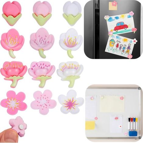 Aimants de réfrigérateur lot de 12 - décorations 3D à motif fleurs (1/5)