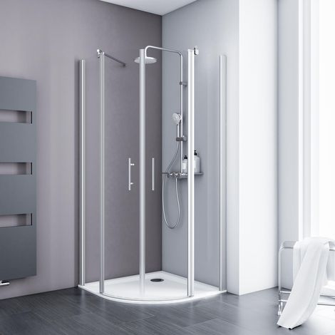 Schulte Duschkabine Alexa Style 2.0 Runddusche 80 x 80 cm - Set mit flacher Duschwanne, Radius 55 cm, 5 mm ESG Sicherheitsglas klar mit fixil-Beschichtung, Profil Alu-Natur, Höhe 192 cm