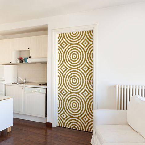 Sticker Autocollant Déco Porte Rond Doré 204 cm x 83 cm - Autocollant Décoratif pour Porte, 204 cm de Diamètre, 83 cm de Hauteur, Finition Dorée. (1/4)