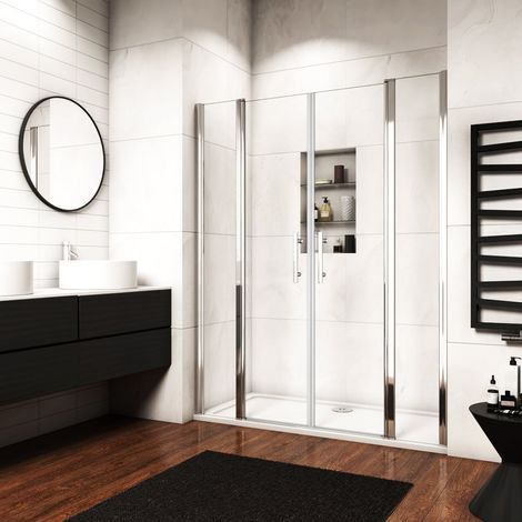 Océan Porte De Douche Battante 135x197cm En Verre Anti-calcaire Porte Battante Et 2 Verres Fixés (1/5)