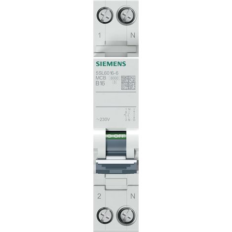 Siemens Interruptor automático 230V 6kA, 1+N polos/1TE B16, 5SL60166