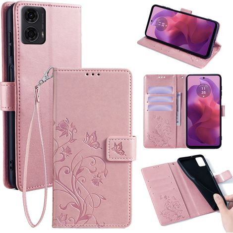 Funda tipo libro para Motorola Moto E14, Mariposas, Oro rosa (1/5)