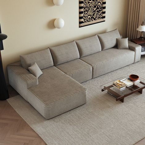 Canapé d'angle modulaire 340 cm avec méridienne, sans montage, camel DESVIAE (1/5)