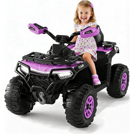 Quad Électrique Enfant 12V ATV Tout-terrain, 2 Moteurs 35W, Télécommande, Suspension LED, Bluetooth, USB, Violet (1/5)