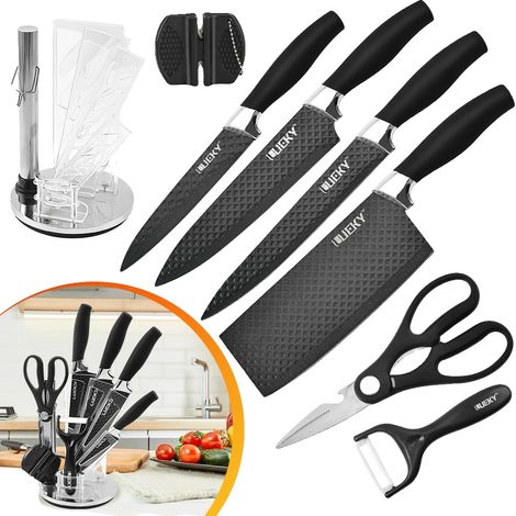 Küchenmesserset, Edelstahl, ergonomisches Design, Schwarz (1/2)