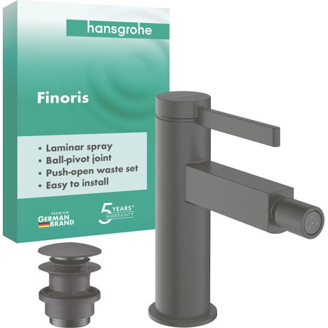 Hansgrohe Finoris - Grifo de bidé con desagüe Push-Open, cromo negro cepillado 76200340 (1/3)