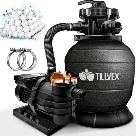 tillvex Système de Filtre à Sable 10 m³/h – 5 Fonctions de Filtration Filtre de Piscine avec indicateur de pression Filtre à sable pour les bassins aquatiques et les piscines