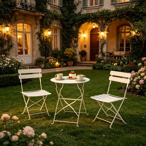Salon de Jardin 1 Table 2 Chaises Pliable Portable Style bistrot Extérieur (1/5)
