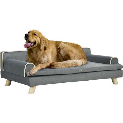 Hunde- und Katzensofa, skandinavisches Design, abnehmbares weiches Kissen, Beine aus Massivholz, 100 x 62 x 32 cm, grau