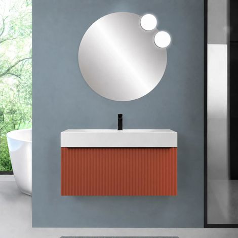 Mobile bagno sospeso 100 cm terracotta con un cassetto e lavabo alto in resina Nara (1/5)