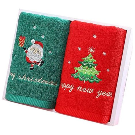 Ensemble de serviettes à main de noël, 2 pièces, serviette de bain du père noël, boîte-cadeau pour le visage, salle de bain du nouvel an.A (1/5)