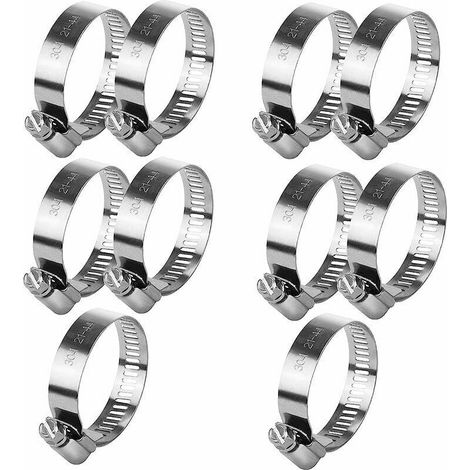 10 Pcs Collier de Serrage Ajustable en Acier Inoxydable Tuyaux Clips Fixation Réglable(21-44 mm) (1/5)