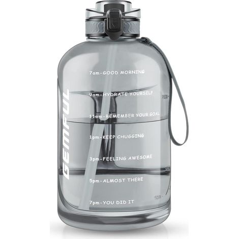 Sport Trinkflasche 3L Zeitmarkierung Strohhalm BPAfrei Grau (1/5)