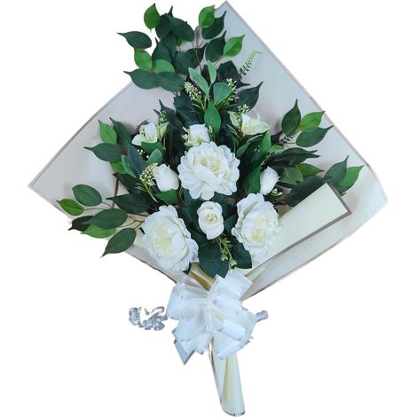 Bouquet de Fleurs artificielles pour cimetière avec Vase à Mettre dans Le Pot du Vase 78 x 63 x 20 cm (pivoines Blanches) (1/5)