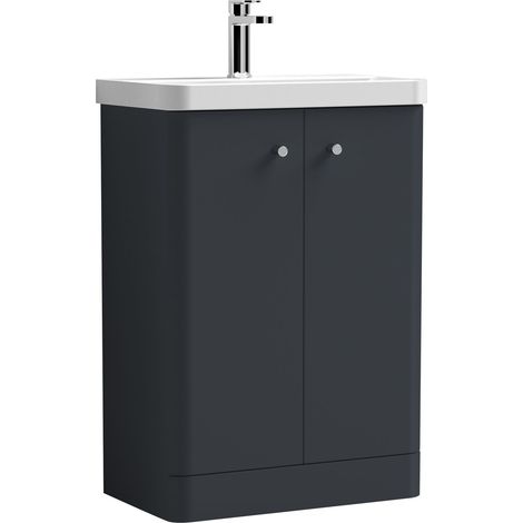 Balterley Flashbrook Modern Bathroom Floor Standing 2 Door Vanity Unit Basin, Dark Grey, 605mm (1/5)