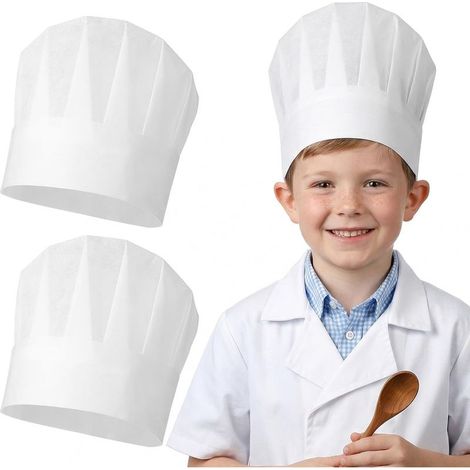 Lot de 20 toques de chef jetables blanches en nontissé, petit seau (1/5)