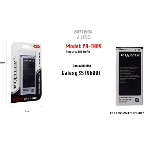 Trade Shop - Lithium-Akku kompatibel mit Galaxy S5 Handy Smartphone 2800 mAh Maxtech PA-T009 -