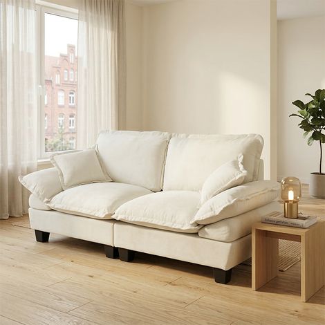 LINHOO Canapé 2 Places en Chenille Beige avec Accoudoirs Courbés pour Petit Espace (1/5)