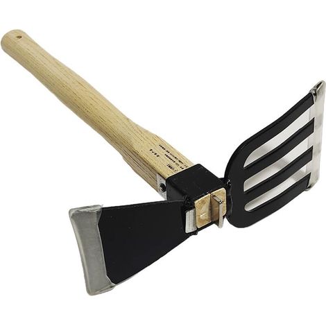 Azada de jardín, azada y rastrillo 2 en 1, herramienta de jardinería con mango de madera, azada para excavar, plantar hortalizas y flores, nivelar el suelo, escarificar y desherbar (3821 cm)