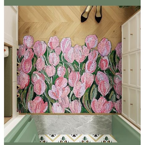 Tapis d'entrée anti-poussière à boucles, tapis de porte en PVC antidérapant - Moshangcao Lavande à boucles - 60 x 90 cm
