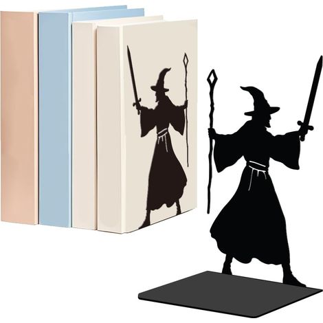 1 Paire de Serre Livres Décoratifs en Métal Sword Mage pour Étagères Serre Livres, Robustes et Antidérapants Support Moderne pour Livres Noir pour Le Bureau et la Maison 13.5x11x20cm (1/5)